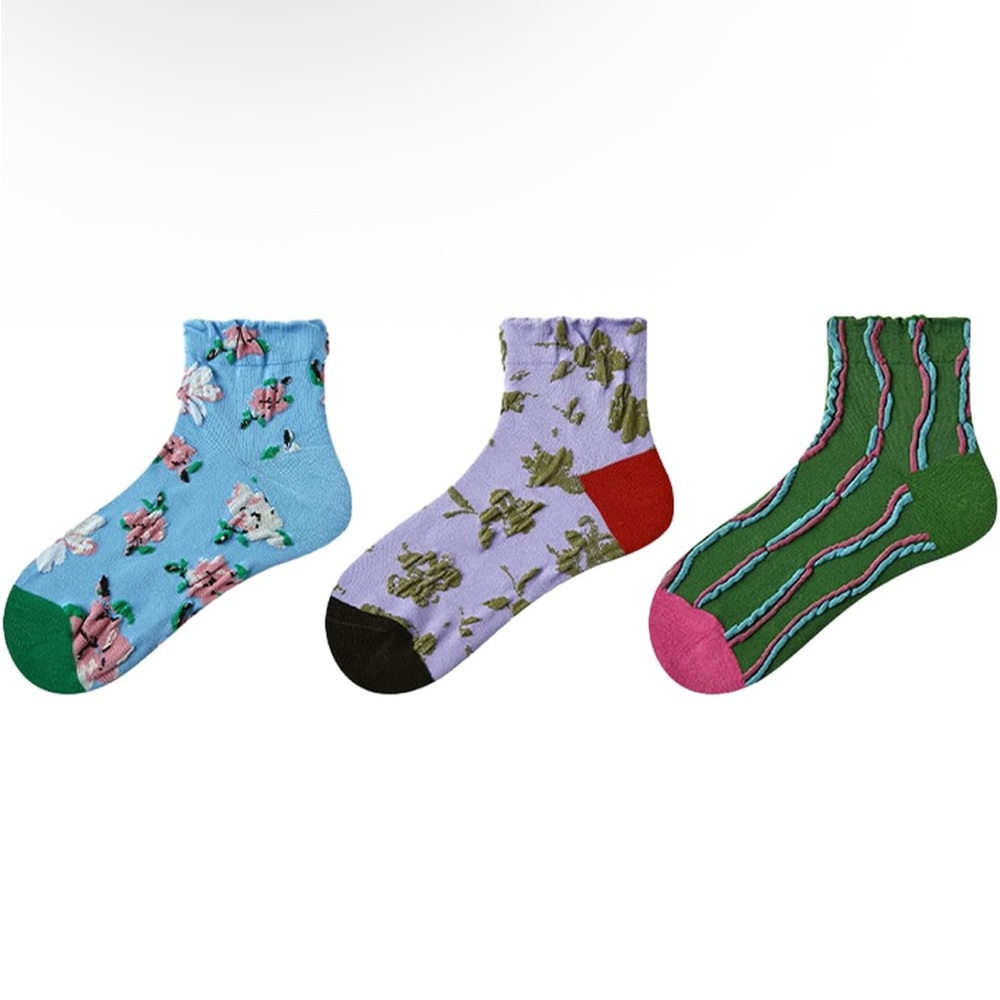 Floral and Striped Ankle Socks Set